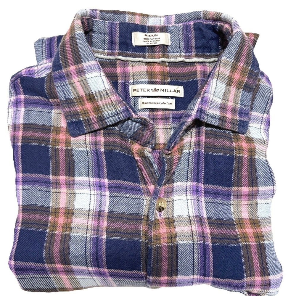 Peter Millar Flannel Shirt Mountainside Collection Purple Plaid Mens Medium - Picture 9 of 9